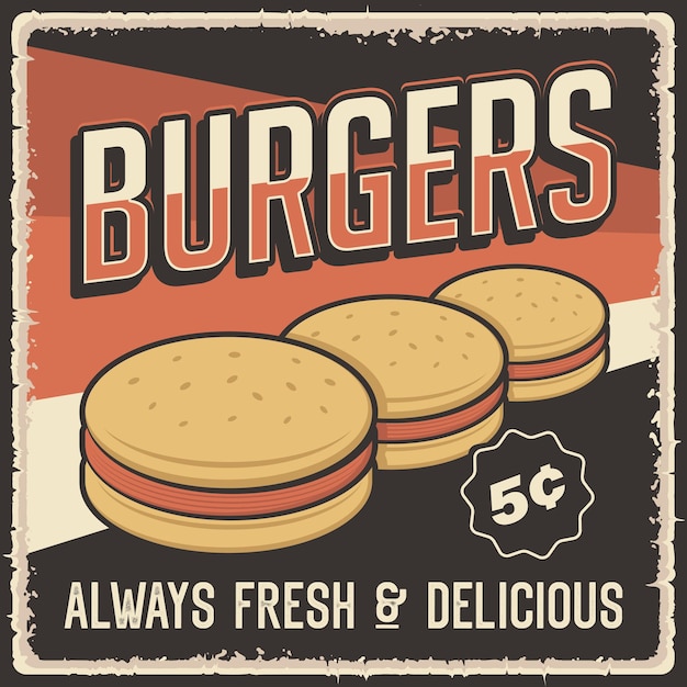 Retro Burger Diner Sign with Fresh and Delicious Burgers | Jiffy Designs