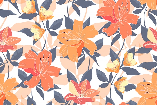 Vibrant Floral Pattern with Lush Blooms and Leaves | Jiffy Designs
