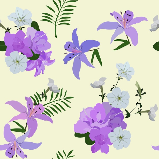 Vibrant Floral Pattern with Purple and White Blooms | Jiffy Designs