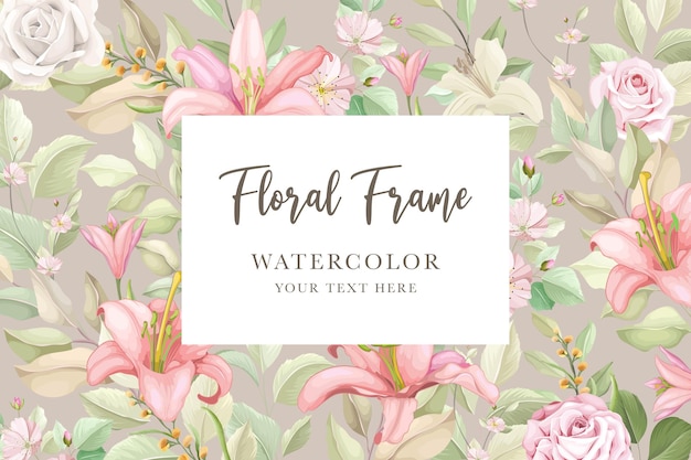 Watercolor Floral Frame with Roses and Lilies | Jiffy Designs
