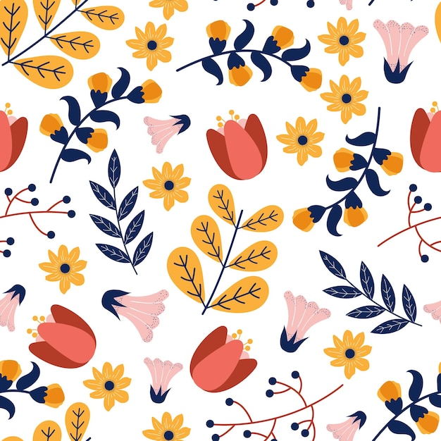 Vibrant Floral Pattern with Whimsical Blooms and Branches | Jiffy Designs