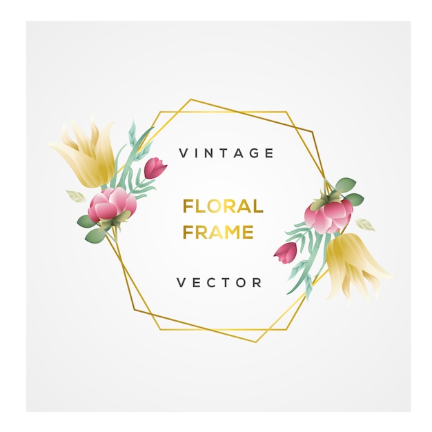 Vintage Floral Frame with Golden Geometric Border and Text | Jiffy Designs