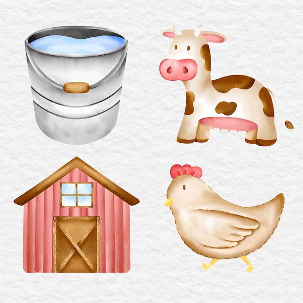 Vibrant Farm Animal Illustrations and Milk Pail Icon Collection | Jiffy ...