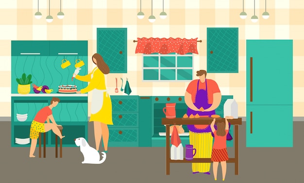 Vibrant Kitchen Scene with Family Cooking Together | Jiffy Designs