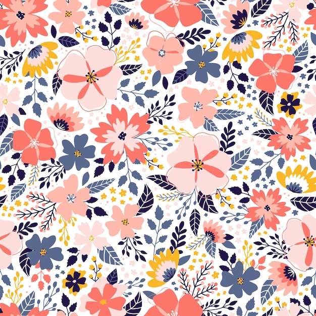 Vibrant Floral Pattern with Colorful Blooms and Leaves | Jiffy Designs