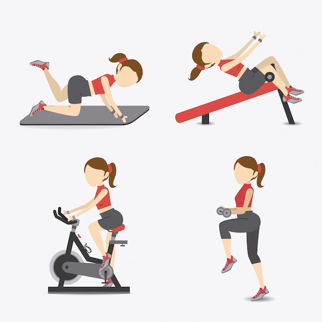 Diverse Fitness Poses and Exercises in Vibrant Illustration | Jiffy Designs