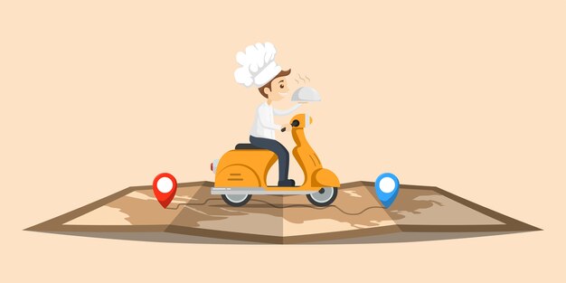 Delivery Rider on Scooter with Map and Location Pins | Jiffy Designs