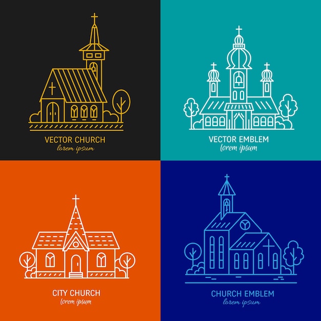 Colorful Line Art Illustrations of Different Church Architectures ...