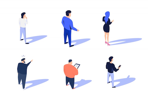 Set of six different isometric characters isolated on white | Jiffy Designs