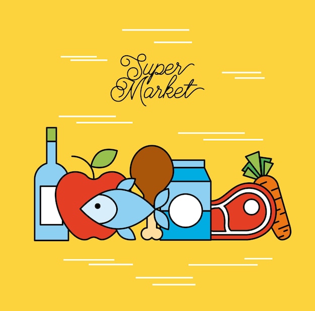 Vibrant Supermarket Graphics with Fresh Produce and Grocery Items ...