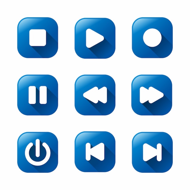 Sleek Blue Media Player Buttons with Long Shadows | Jiffy Designs