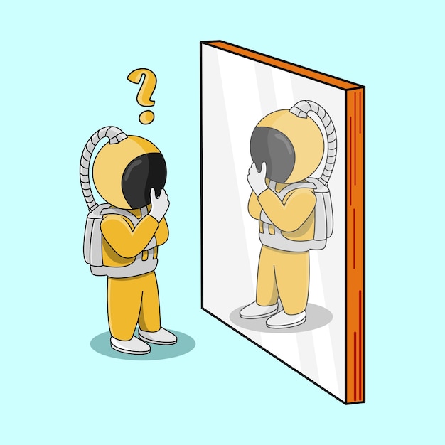 Cartoon figures pondering their reflections in a mirror | Jiffy Designs