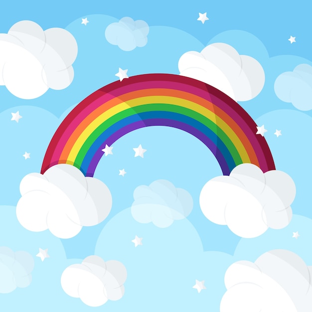 Vibrant Rainbow Arching Over Fluffy Clouds in Blue Sky | Jiffy Designs