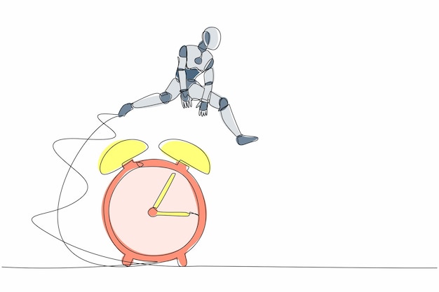 Robotic figure balancing on alarm clock in minimalist style | Jiffy Designs