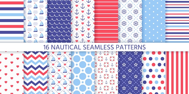 Vibrant Collection of 16 Nautical-Themed Seamless Patterns | Jiffy Designs