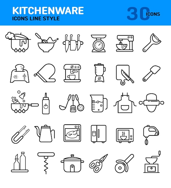 Comprehensive Collection of Iconic Kitchenware Line Art Illustrations ...