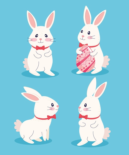 Adorable White Bunny Rabbit Characters in Various Poses | Jiffy Designs