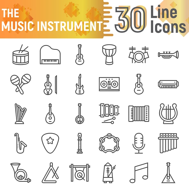 Diverse Collection of 30 Iconic Music Instruments in Minimalist Style ...