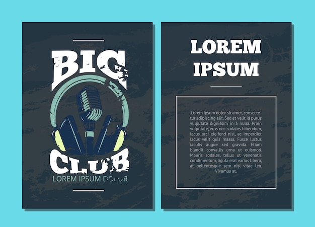 Vintage Styled 'Big Club' Typography with Headphones Illustration ...