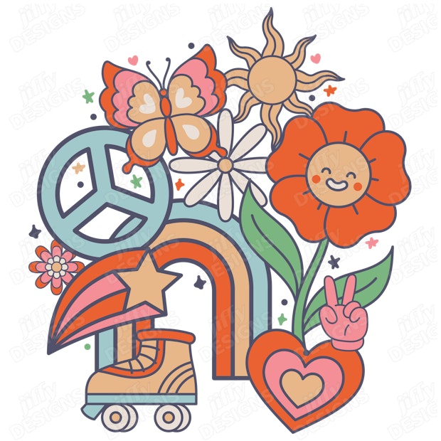 Retro Peace and Nature Whimsical Illustration with Vibrant Colors and ...