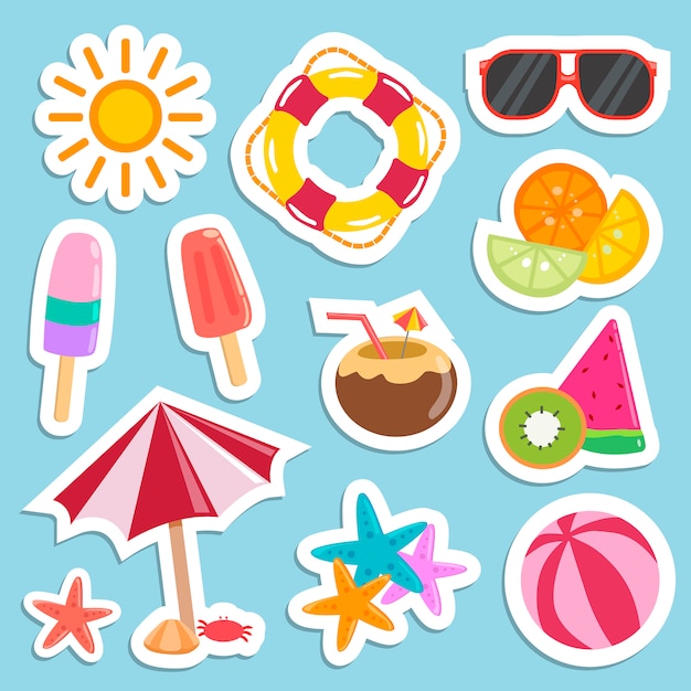 Vibrant Summer Sticker Collection Featuring Beach Essentials | Jiffy ...