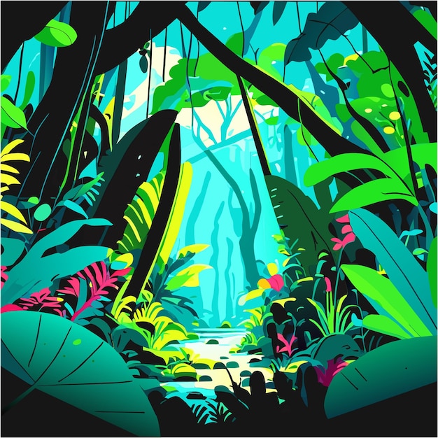 Vibrant Tropical Jungle Landscape with Waterfall | Jiffy Designs