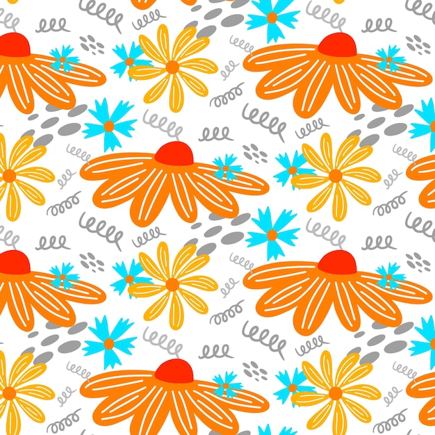Vibrant Floral Pattern with Playful Doodles | Jiffy Designs