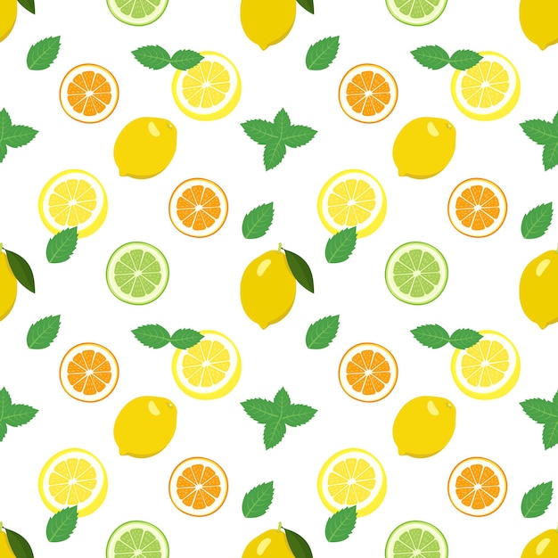Vibrant Lemon and Lime Pattern with Mint Leaves | Jiffy Designs