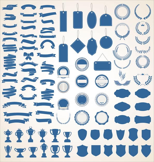 Elegant Blue Decorative Frames, Badges, and Laurel Wreaths | Jiffy Designs