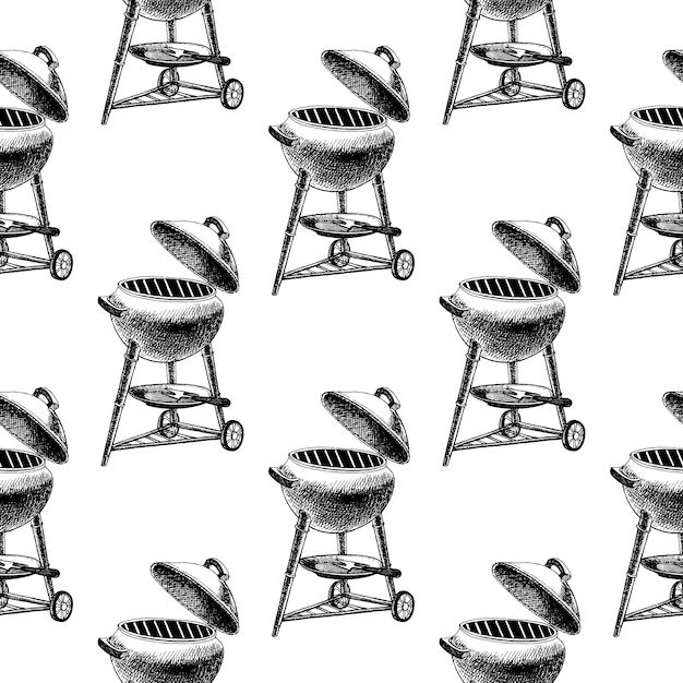 Charcoal Sketched Backyard Barbecue Grill Pattern | Jiffy Designs