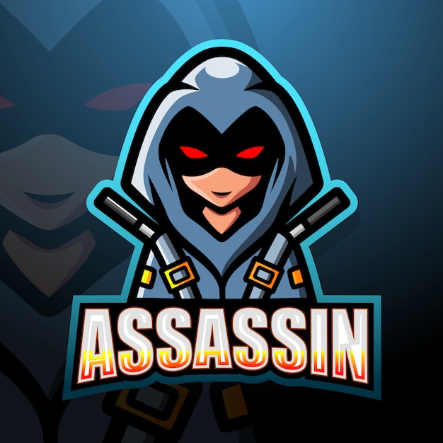 Mysterious Hooded Assassin Emblem with Glowing Red Eyes | Jiffy Designs