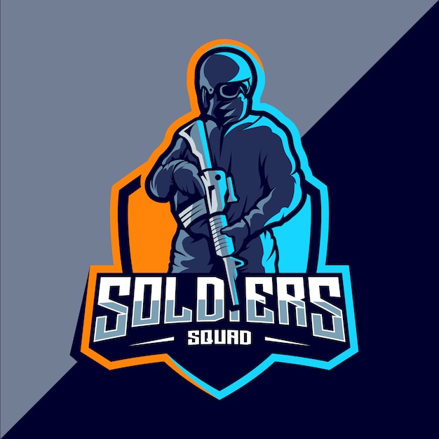 Striking Soldier Silhouette in Vibrant Esports Logo Design | Jiffy Designs