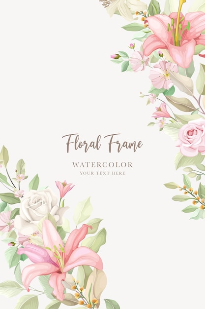 Delicate Watercolor Floral Frame with Roses and Lilies | Jiffy Designs