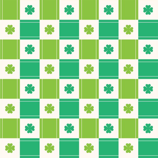 Green Checkered Pattern with Stylized Shamrock Motifs | Jiffy Designs