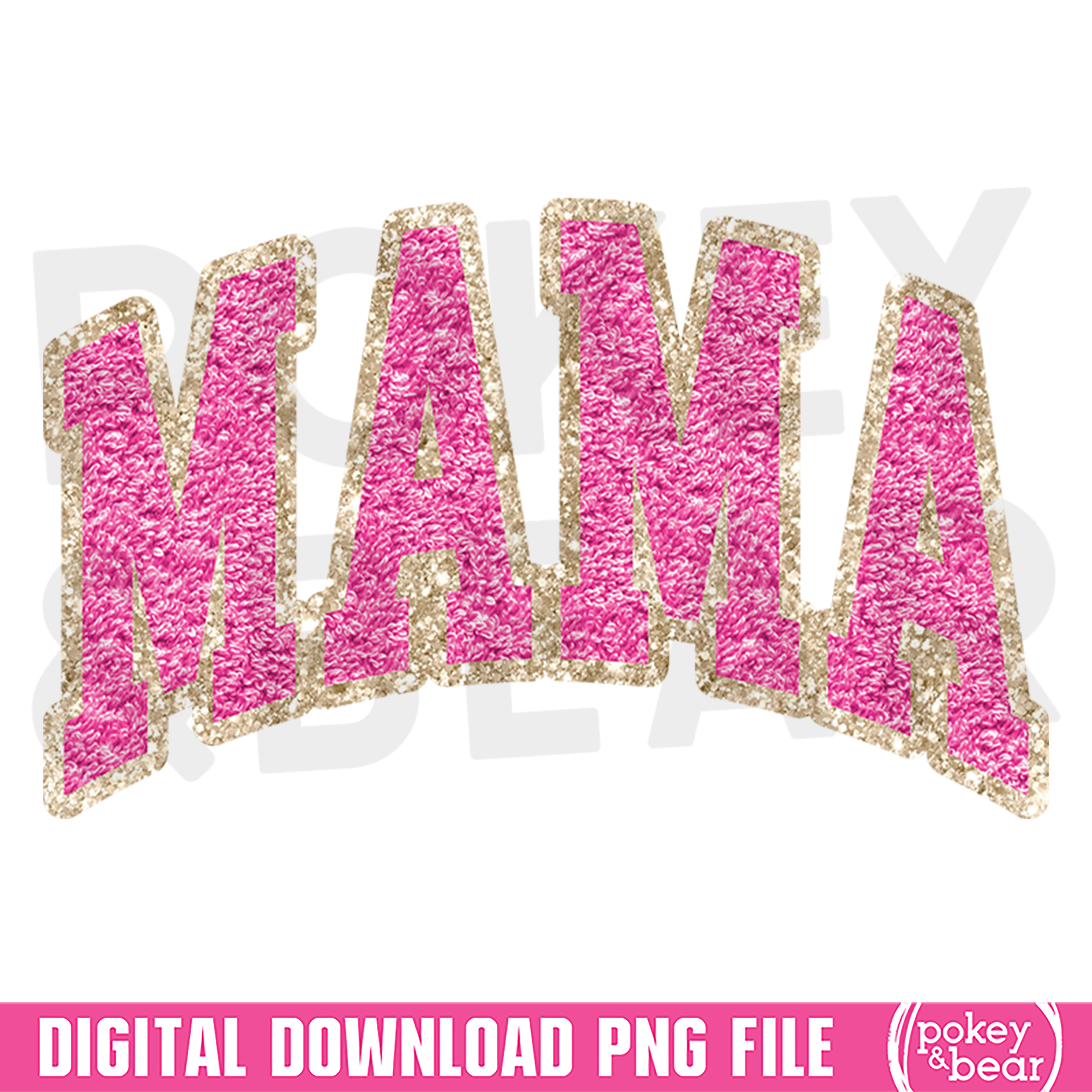 'Mama' Vibrant Pink Lettering with Glittering Gold Outline | Jiffy Designs