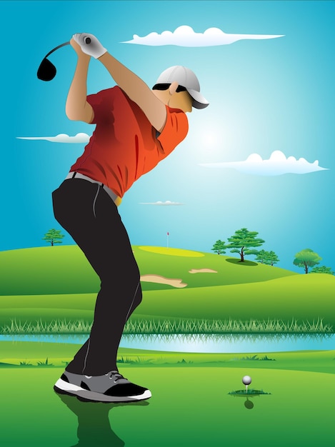Golfer Teeing Off on Scenic Green Course | Jiffy Designs