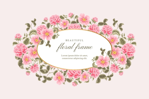 Elegant Pink Floral Frame with Intricate Blossoms and Vines | Jiffy Designs
