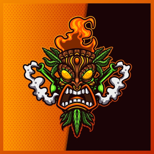 Vibrant Tribal Tiki Mask with Fiery Gaze | Jiffy Designs