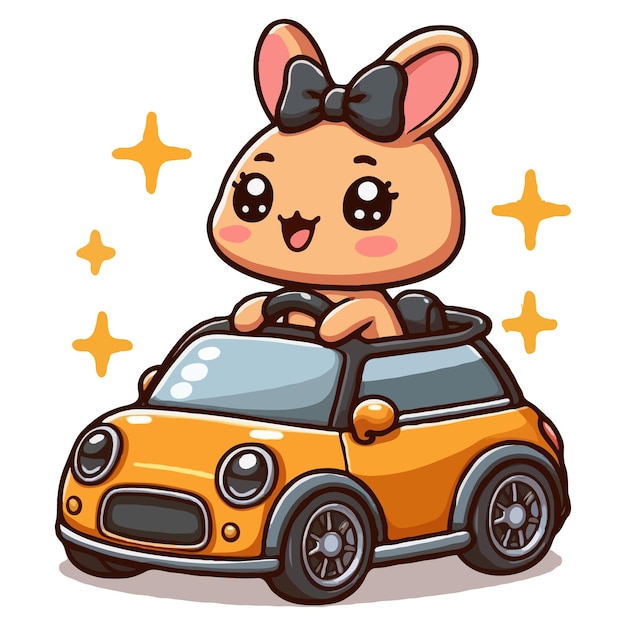 Adorable Bunny Riding a Cheerful Orange Compact Car | Jiffy Designs