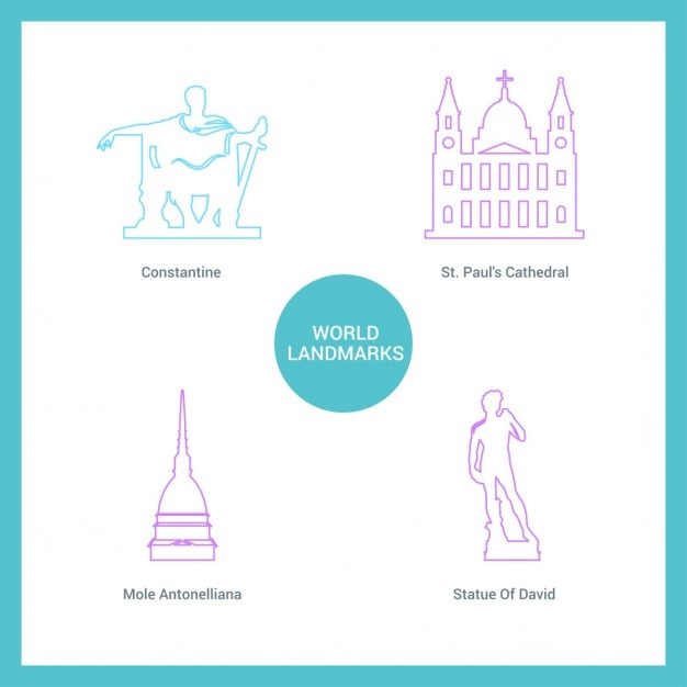 Diverse Collection of World Landmarks in Minimalist Illustration ...
