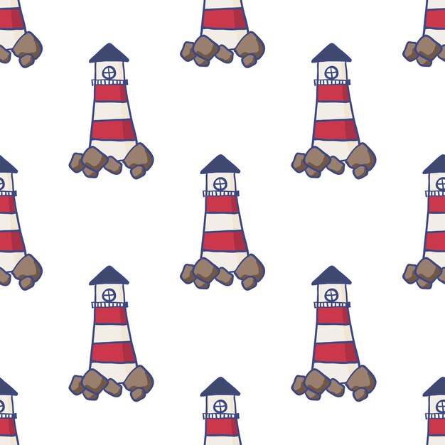 Vibrant Nautical Lighthouse Pattern with Seashells | Jiffy Designs