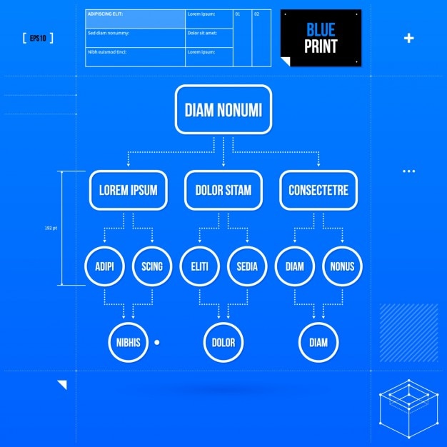 Blueprint Diagram with Blue UI and 'Quam Nunquam' Text | Jiffy Designs