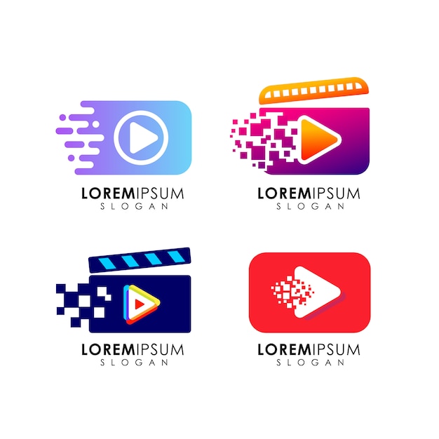 Vibrant Play Button Logos with Dynamic Pixel Designs | Jiffy Designs