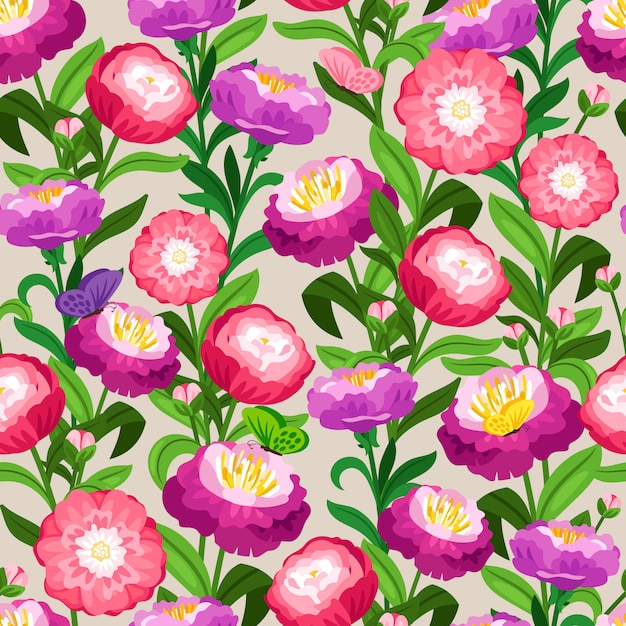 Vibrant Floral Pattern with Pink and Purple Blooms | Jiffy Designs