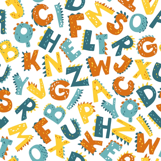 Vibrant Playful Alphabet Pattern with Whimsical Characters | Jiffy Designs