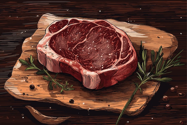 Succulent Ribeye Steak with Aromatic Herbs on Rustic Wooden Board ...