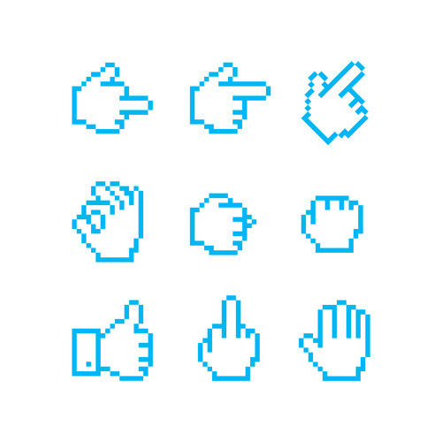 Set Of Vector Images Of Cursors And Gestures. Set Of Pixel Art Style ...