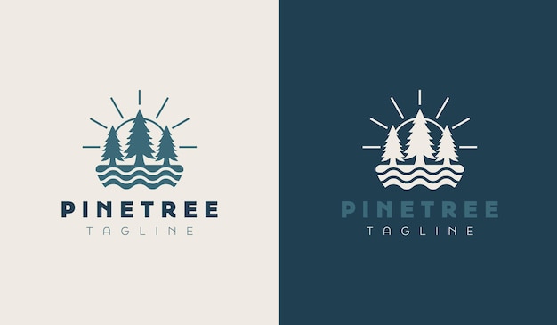 Minimalist Pine Tree Logo with Tagline and Sunburst Design | Jiffy Designs