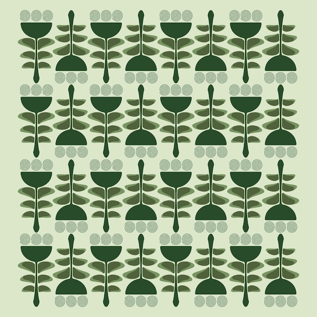 Stylized Green Flora Motif with Repeating Pattern | Jiffy Designs
