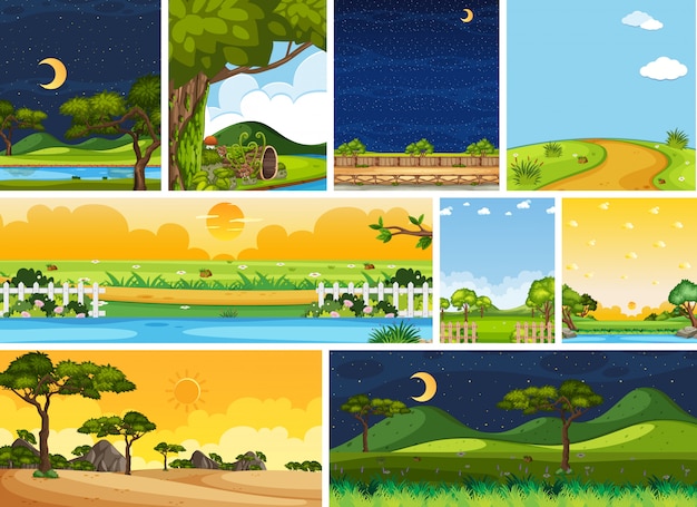 Vibrant Nature Scenes: Day, Night, and Landscape Illustrations | Jiffy ...